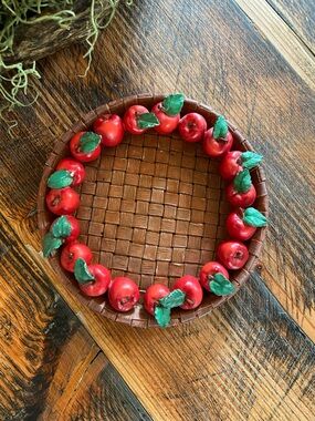 Decorative Ceramic Woven Tray with Red Apple Candle Holder
